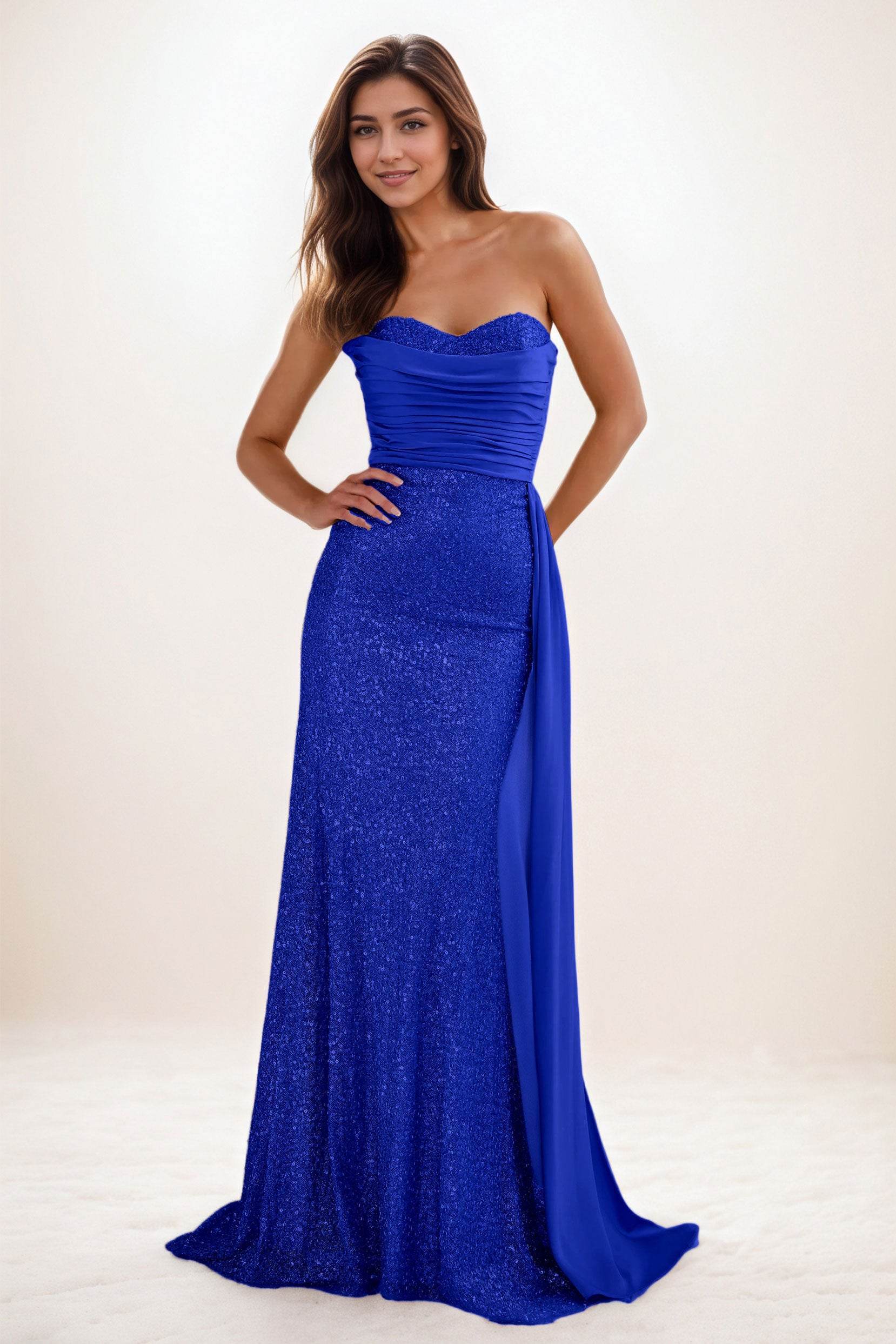 Trumpet-Mermaid Sweep-Brush Train Sequined Wedding Guest Dress CG0290 - COCOMELODY